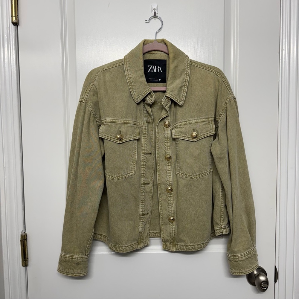 Zara Khaki Green Button-Up Jacket